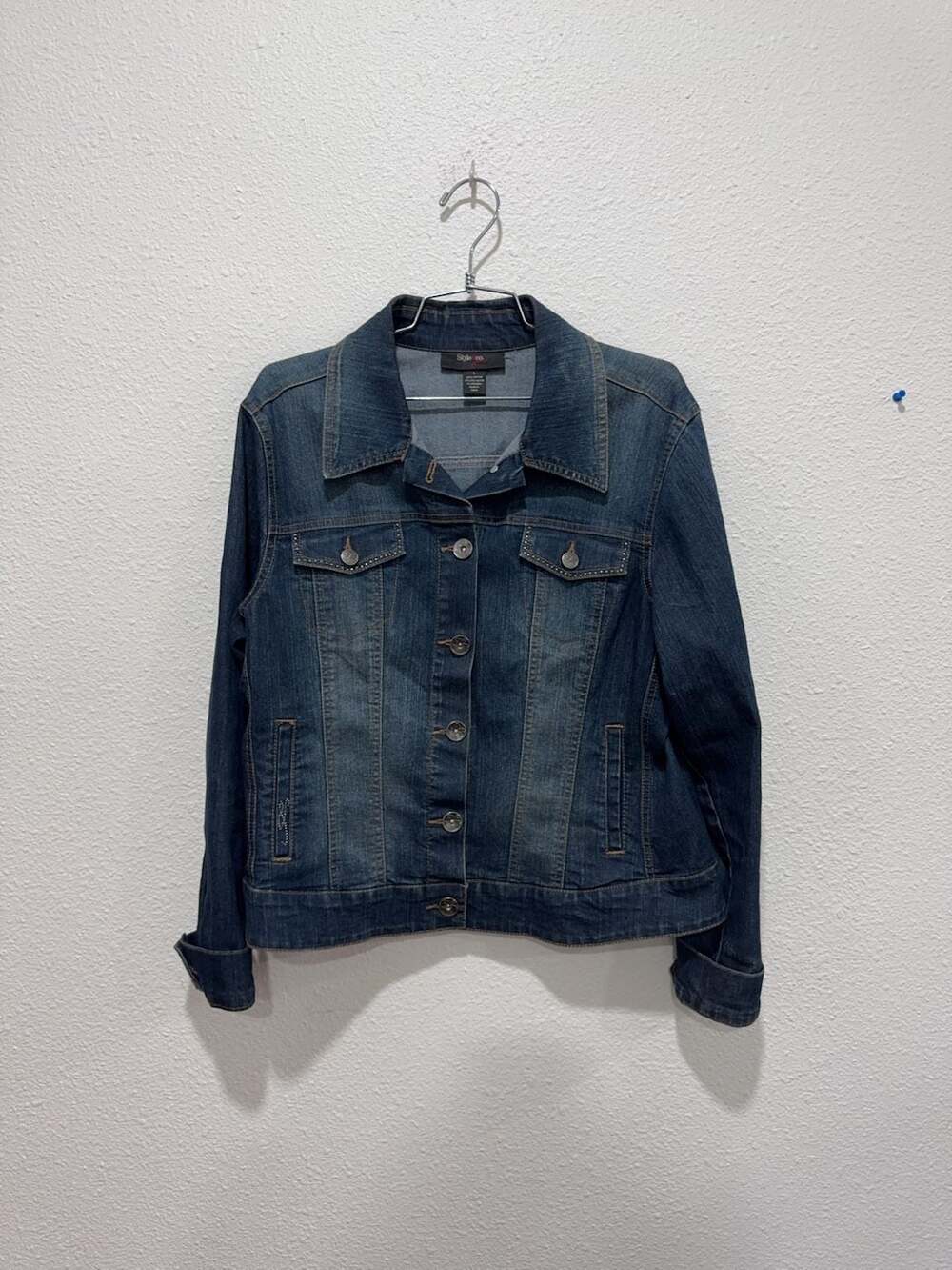 Style & Co. Jeans Denim Jacket with Rhinestone Detail Size L
